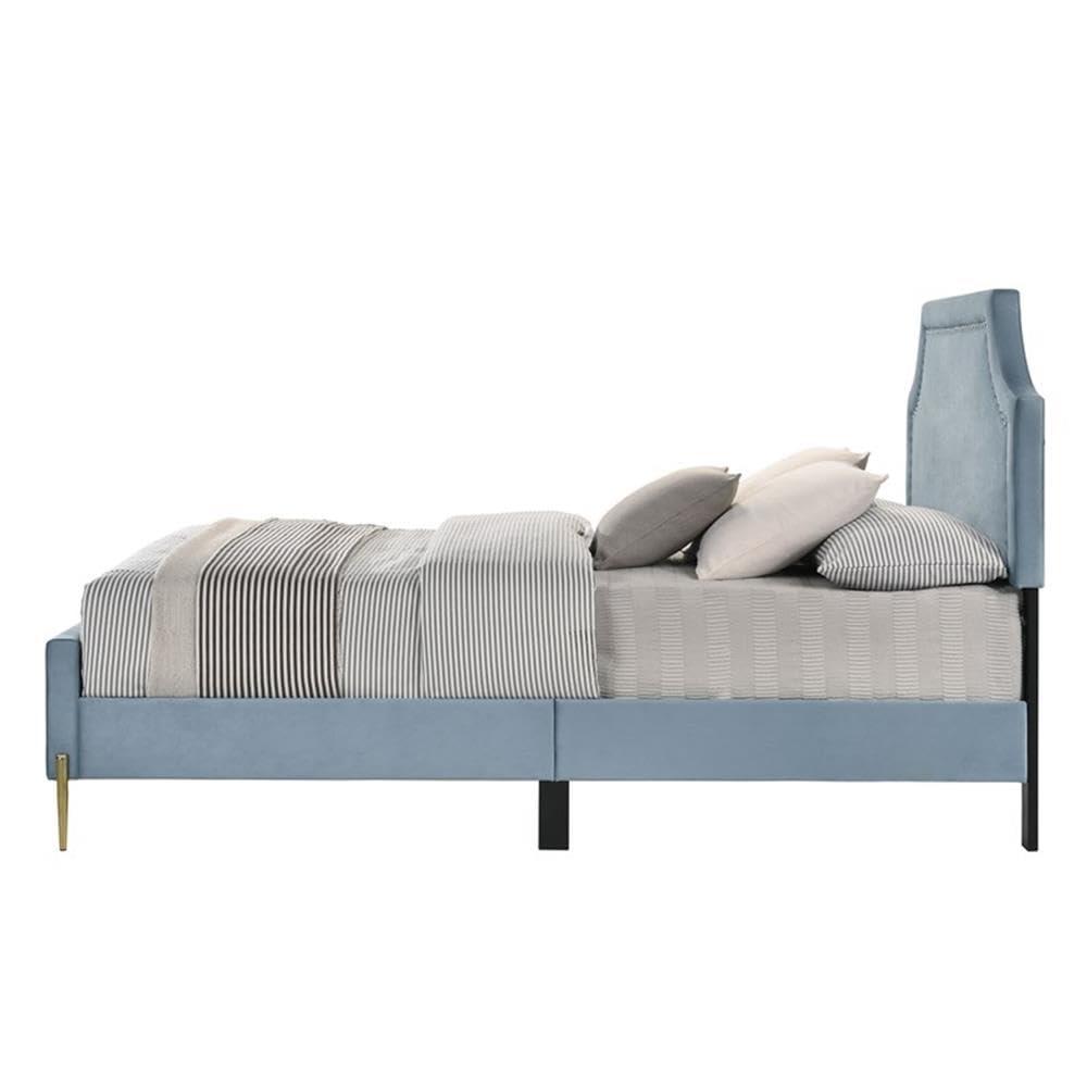 Acme Milla Queen Bed in Light Blue Velvet