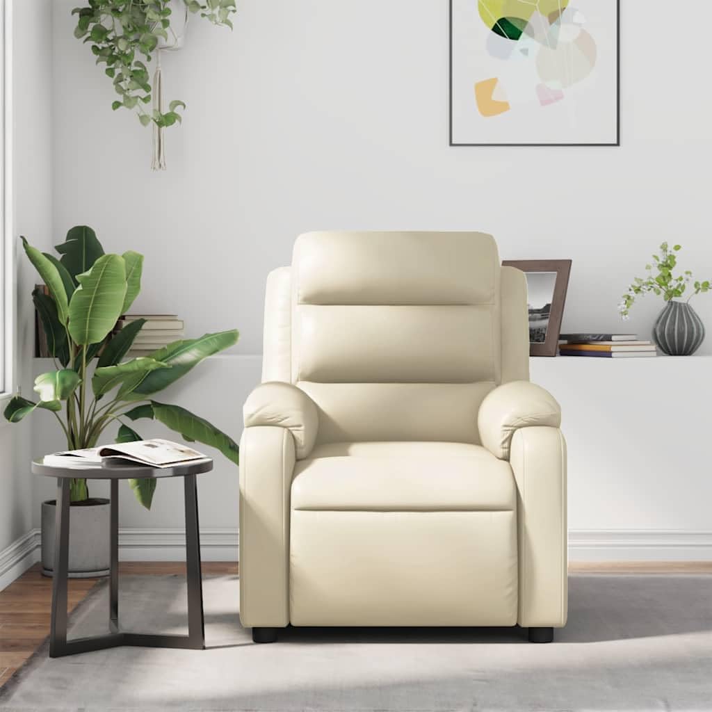 vidaXL Massage Recliner Chair with 6-Point Vibration Massage and Convenient Side Pocket, Cream Leather Rocker, Adjustable Backrest & Footrest Lounge Seat for Living Room, USB Charge Port