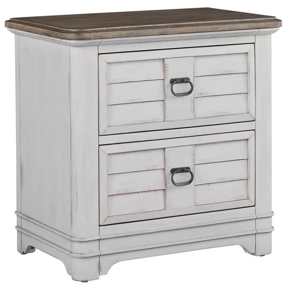 American Woodcrafters Meadowbrook White-Washed Wood Farmhouse Style Two Drawer Nightstand
