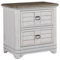 American Woodcrafters Meadowbrook White-Washed Wood Farmhouse Style Two Drawer Nightstand