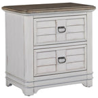 American Woodcrafters Meadowbrook White-Washed Wood Farmhouse Style Two Drawer Nightstand