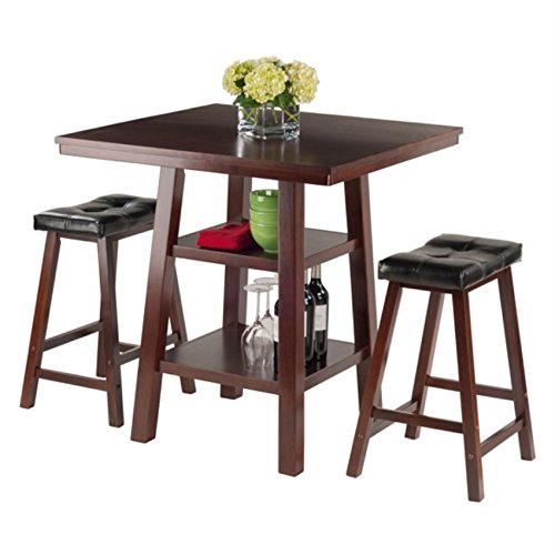 Ergode Harrington Drop Leaf High Table Set | Solid Wood | Walnut Finish | 39.37' W x 31.5' D x 36.22' H | Includes 2 Stools | Fully Assembled (94362-VV)