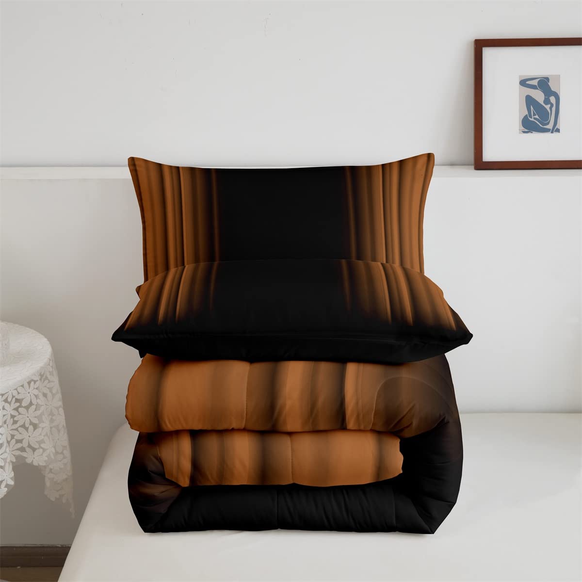 Feelyou Abstract Ombre Comforter Set Kids Teens Brown Black Bedding Set Room Decor 3Pcs Full Size,Reversible Black Boys