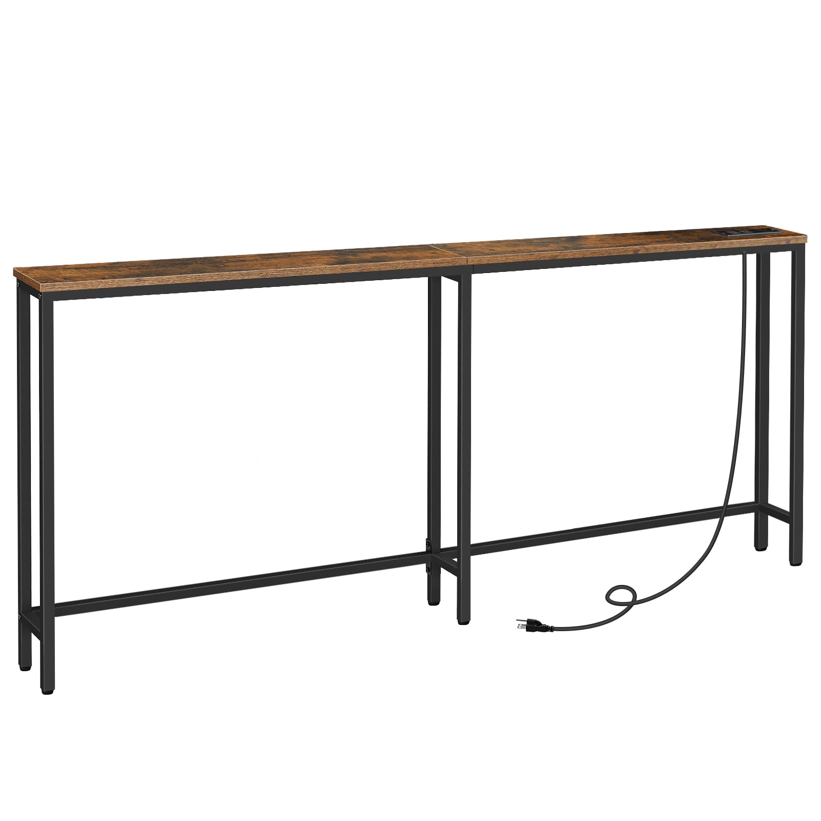 HOOBRO 5.9'' Skinny Console Table with Charging Station, 70.9'' Narrow Sofa Table with Power Outlets, Long Behind Couch Table, S
