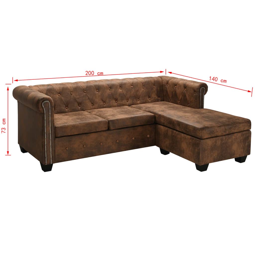 vidaXL L-Shaped Chesterfield Sofa Home Indoor Living Room Office Lounge Couch Chesterfield Sofa Set Furniture Artificial Suede Leather Brown