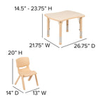 Flash Furniture Emmy 21.875'W X 26.625'L Rectangular Natural Plastic Height Adjustable Activity Table Set With 2 Chairs