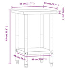 vidaXL Stainless Steel Work Table - 21.7"x21.7" Kitchen Prep Table with Bottom Shelf for Commercial Use, Adjustable Feet for Stability