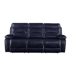 Acme Aashi Leather-Gel Horizontal Tufted Motion Reclining Sofa in Navy