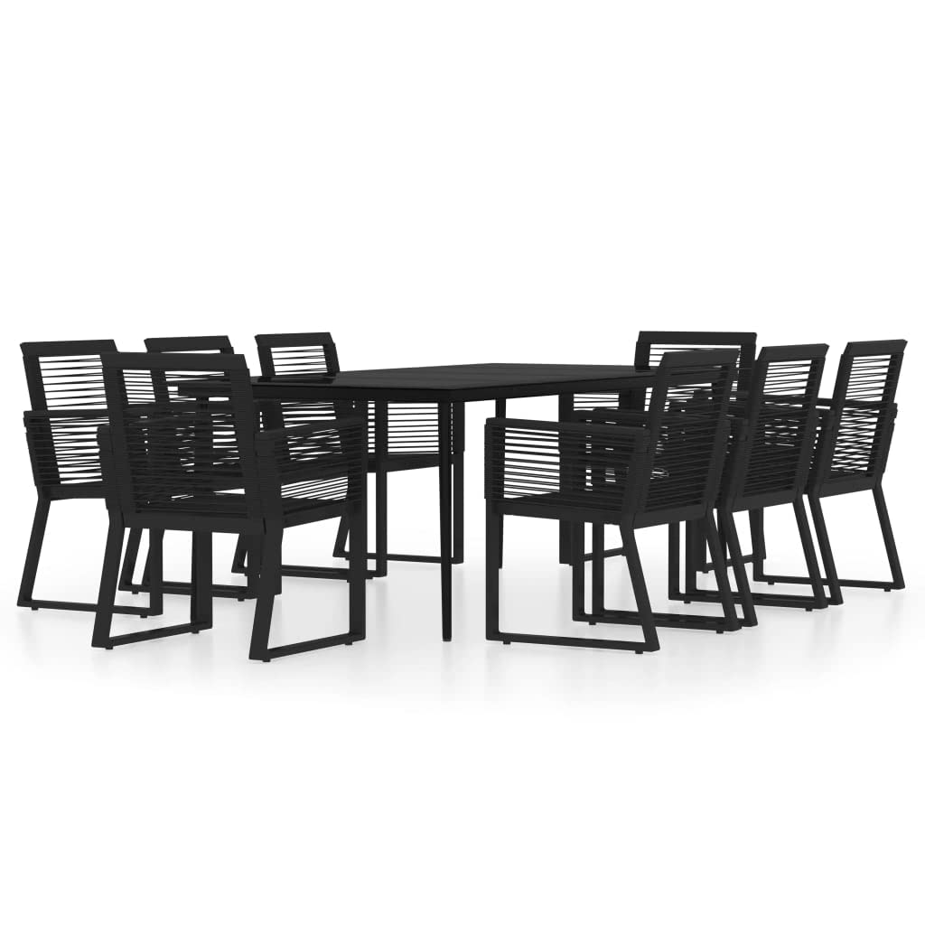 vidaXL Black Patio Dining Set - 9 Piece Outdoor Dining Set with Powder-Coated Steel Frame and Glass Tabletop