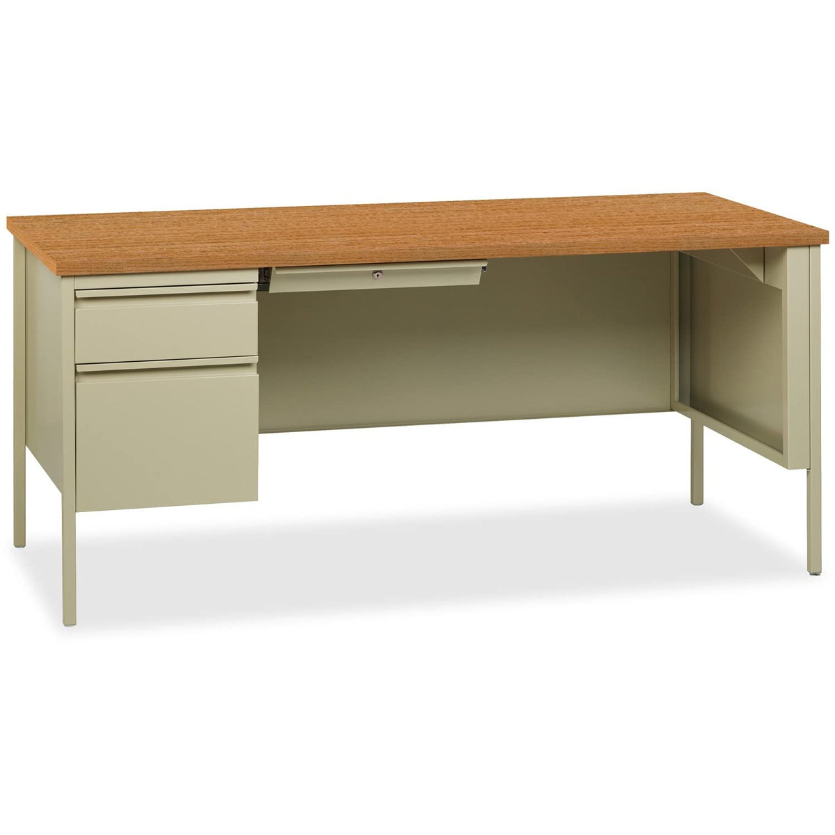 Lorell Single Left Pedestal Desk, 66 by 30 by 29-1/2-Inch, Putty Oak