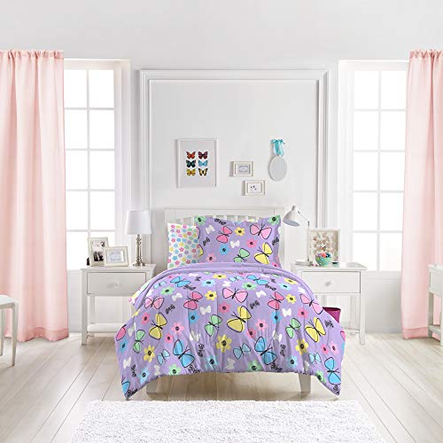 Dream Factory Sweet Butterfly Ultra Soft Microfiber Girls Comforter Set, Purple, Twin