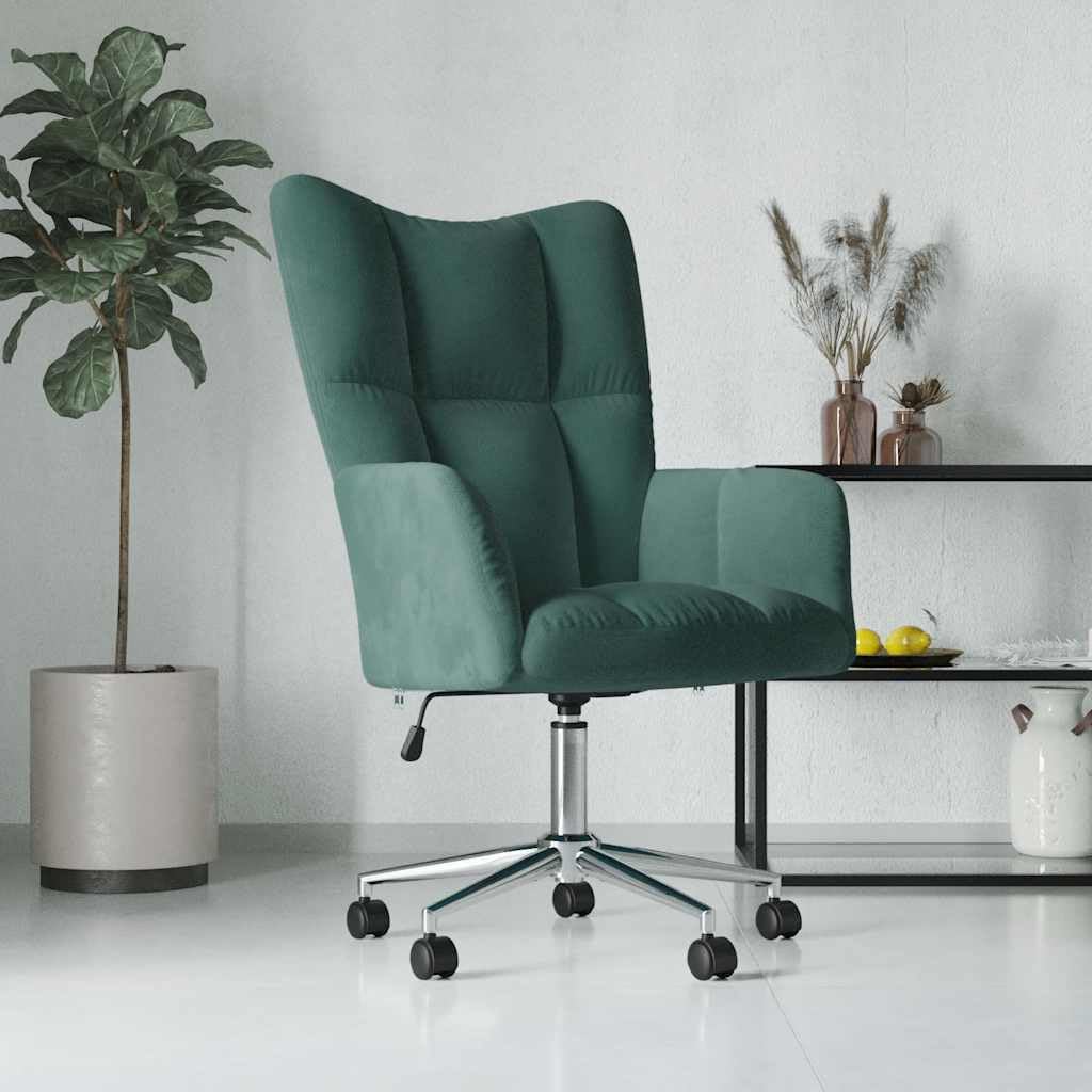 vidaXL Recliner Chair with Wheels Rotatable Height Adjustable TV Chair Upholstered Chair Relaxing Chair Wing Chair Living Room Dark Green Velvet, 328163