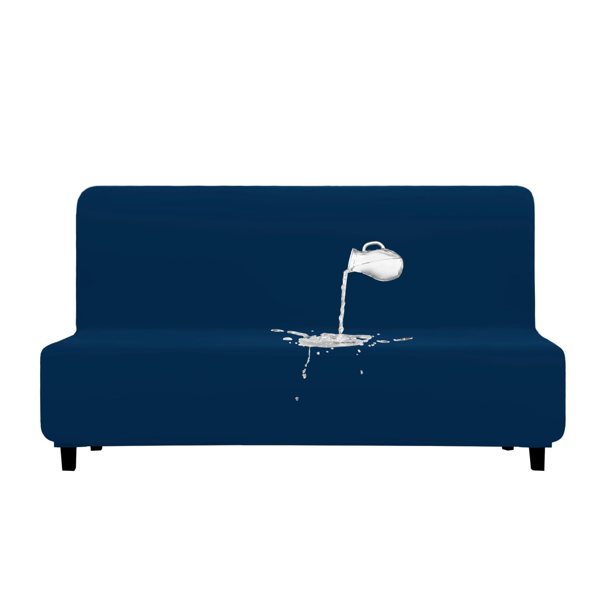 Purefit 100% Dual Waterproof Futon Cover, Waterproof Couch Cover For Futon - Stretch Non Slip Fleece Sofa Covers Washable, Leakproof Furniture Protector For Kids, Pets, Dog (Futon, Navy)