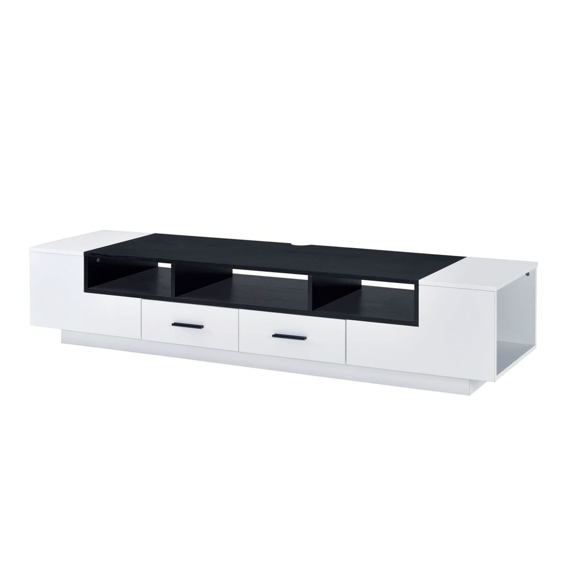 Benjara Contemporary 2 Drawer Tv Stand With Media Compartments, White And Black
