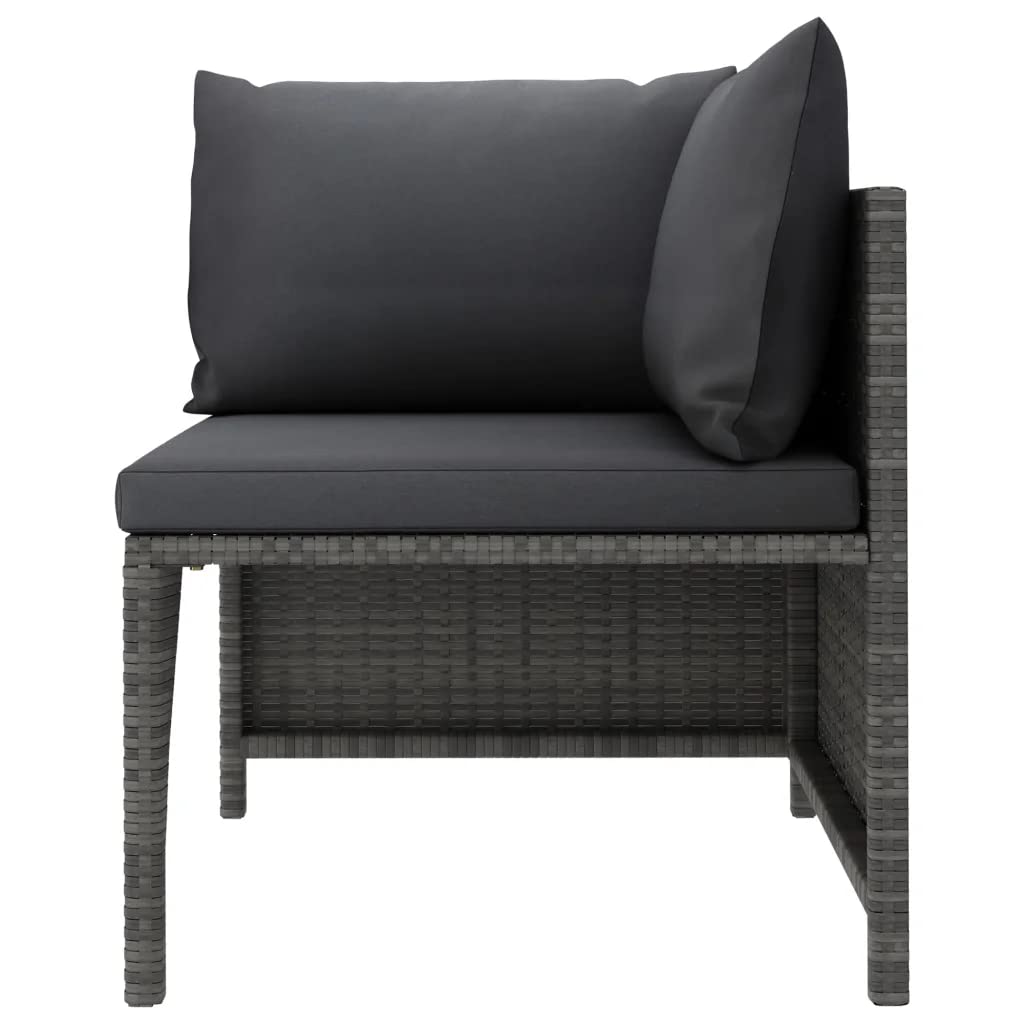 vidaXL 3-Seater Patio Sofa with Cushions Gray Poly Rattan