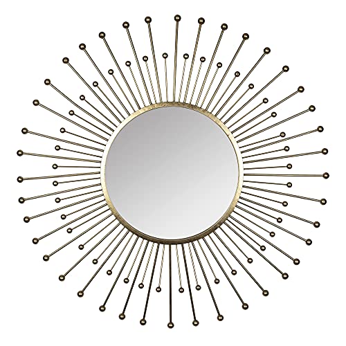 HomeRoots 50% Metal 40% Mirror 10% MDF Gold Sunburst Round Wall Mirror