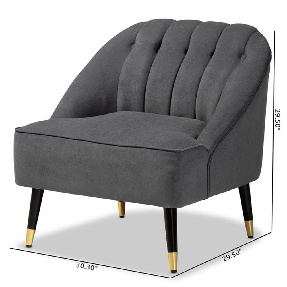 Baxton Studio Ellard Modern and Contemporary Grey Velvet Fabric Upholstered and Two-Tone Dark Brown and Gold Finished Wood Accent Chair