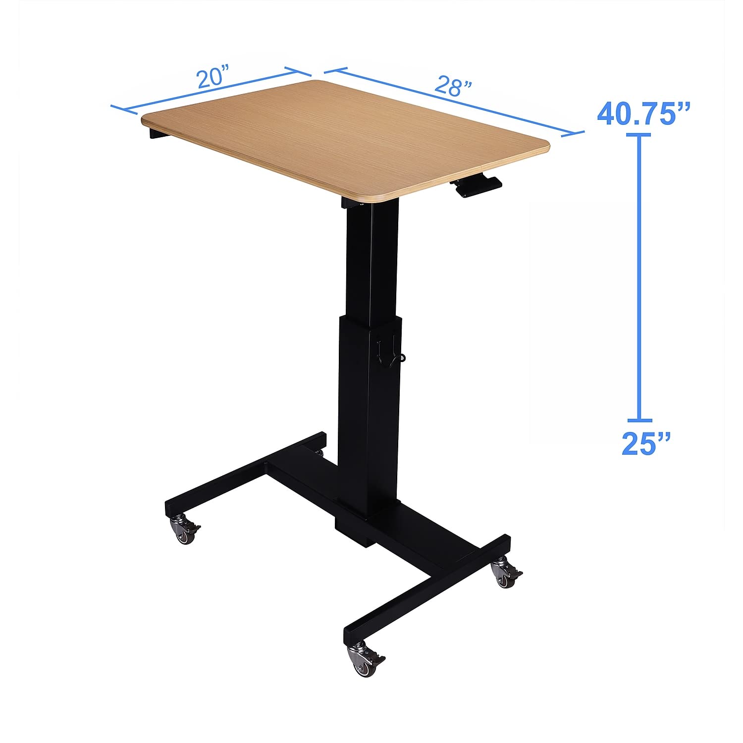 Rocelco 28" Height Adjustable Mobile School Standing Desk - Quick Sit Stand Up Home Computer Workstation - Gas Spring Assist Office Laptop Riser Cart - Wood Grain (R MSD-28)