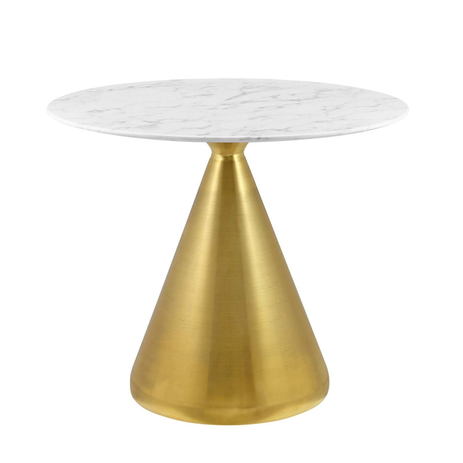 Modway Tupelo Round Artificial Marble 36&quot; Dining Table in Gold White