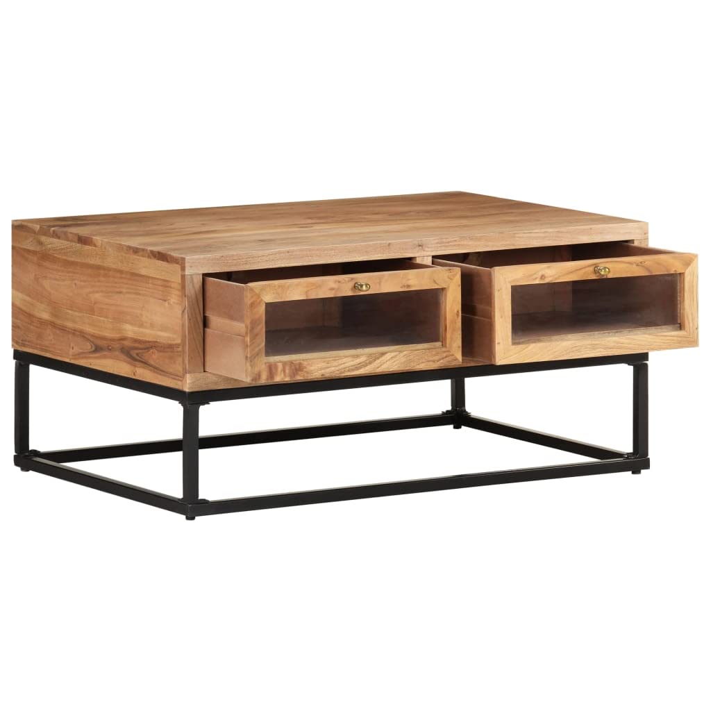 vidaXL Coffee Table with Drawers – Solid Acacia Wood, Industrial Design, Easy Assembly, Storage Solution, Home Decor, 35.4x23.6x15.7