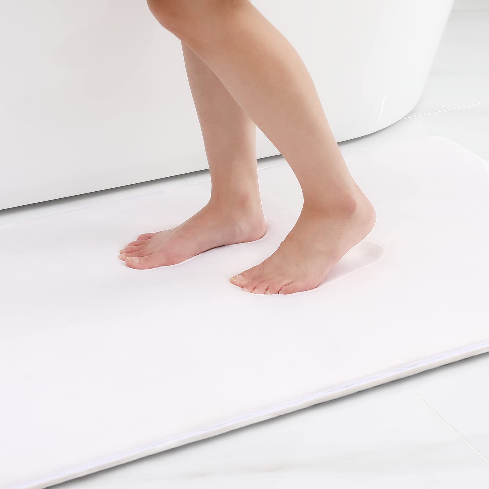 Smiry Memory Foam Bath Mat 36 x 24, Extra Soft Absorbent Bathroom Rugs Non Slip Bath Rug Runner for Shower Bathroom Floors, Whit