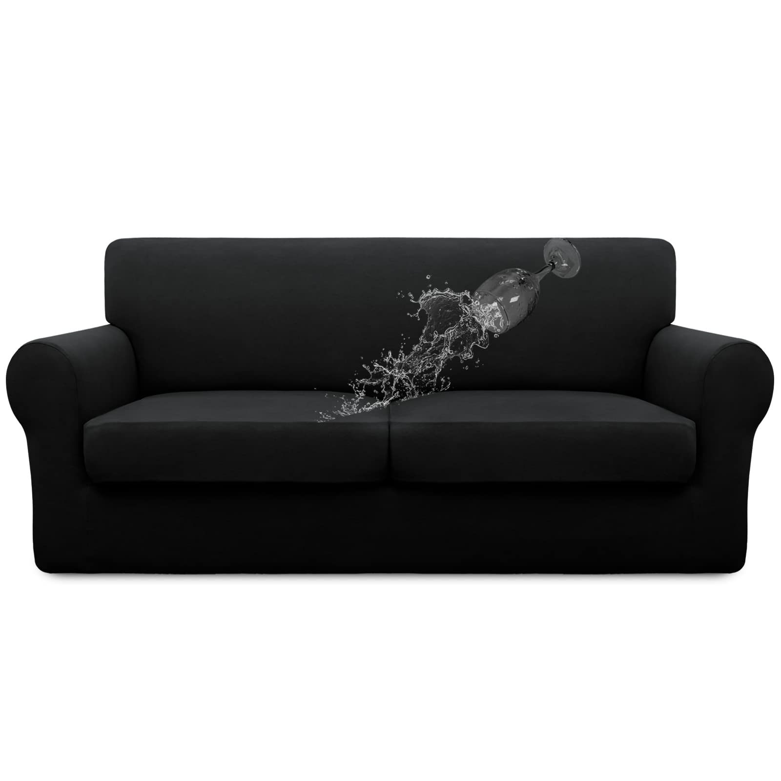 Easy-Going 100% Dual Waterproof Oversized Loveseat Cover Stretch Soft Couch Cover For Dogs, Sofa Slipcover For 2 Separate Cushion Couch Leakproof Furniture Protector For Kids, Pets Black