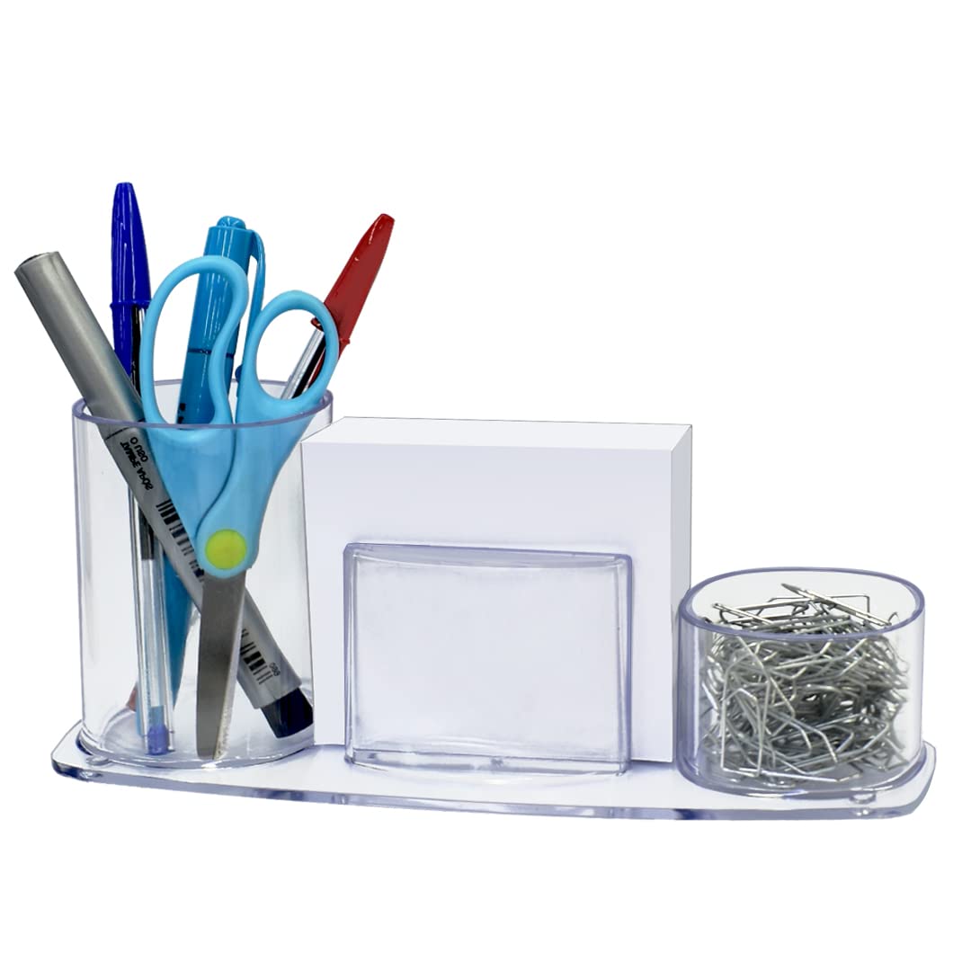 Acrimet Millennium Desktop Organizer Holder For Pen, Pencil, Clip, Paper And Desk Accessories (Plastic) (Paper Included) (Clear