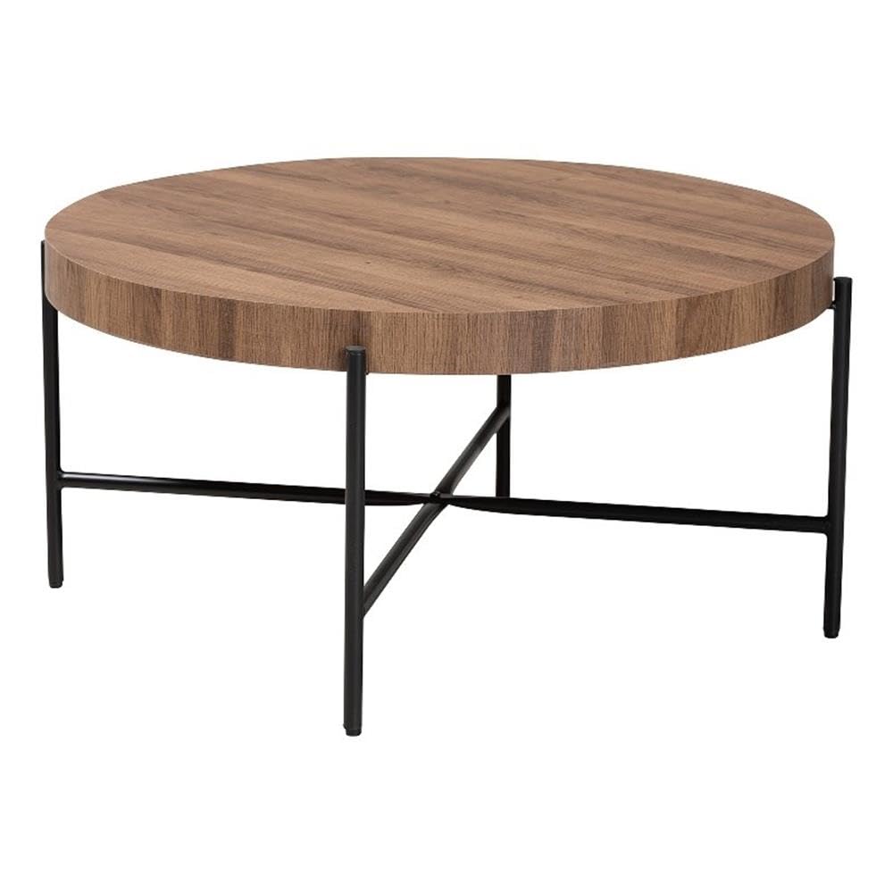 Baxton Studio Umar Modern Industrial Walnut Brown Finished Wood and Black Metal Coffee Table