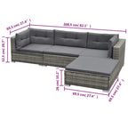 vidaXL 5-Piece Outdoor Patio Lounge Set - Modular, Weather-Resistant Poly Rattan - Includes Corner Sofas, Center Sofa, Footrest, Tea Table, and Cushions - Gray