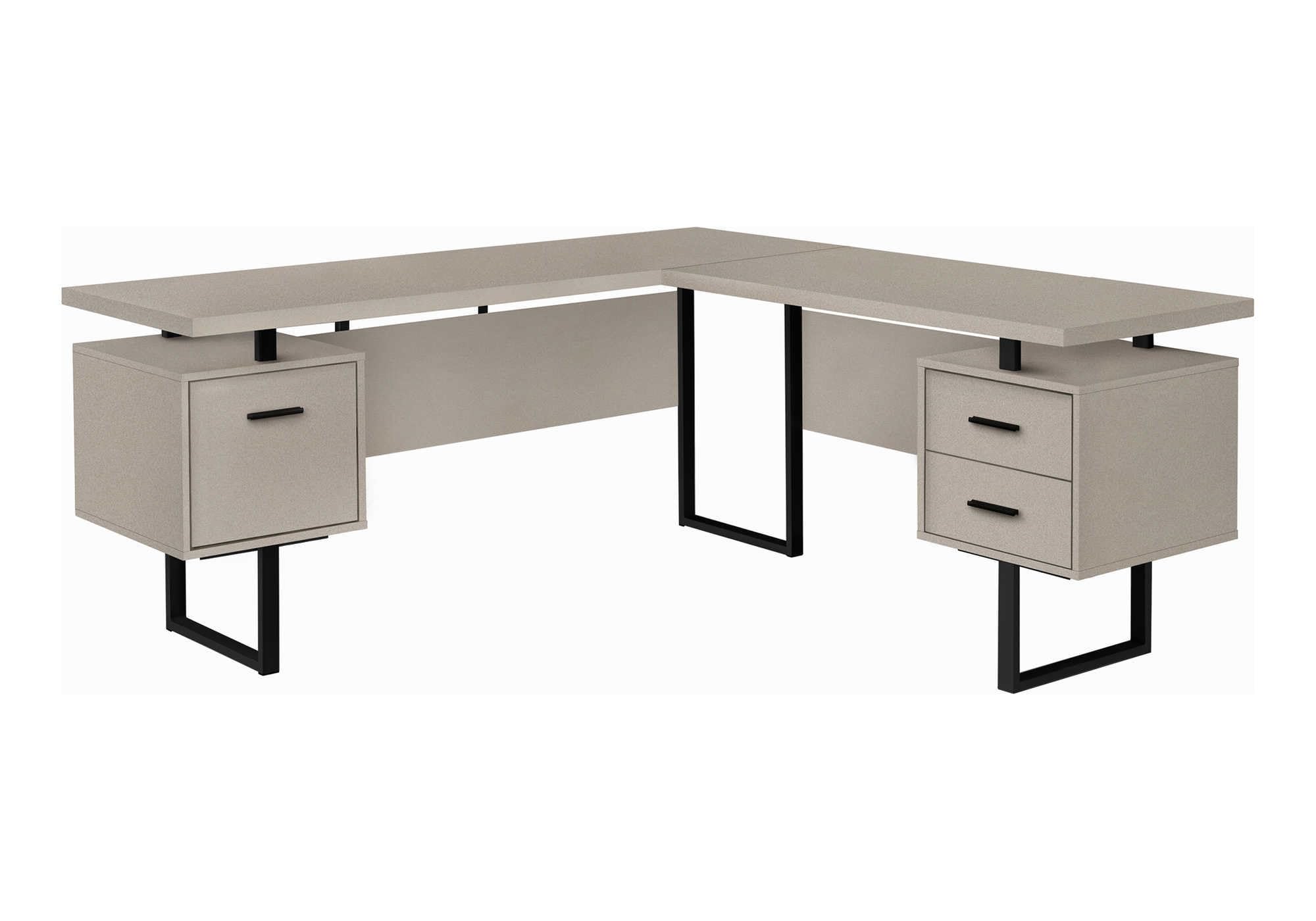 Monarch Specialties 7614 Computer Desk, Home Office, Corner, Left, Right Set-up, Storage Drawers, 70' Shape, Work, Laptop, Metal, Laminate, Beige, Desk-70 L Modern Taupe Black R, 71' L x 71' W x 30' H