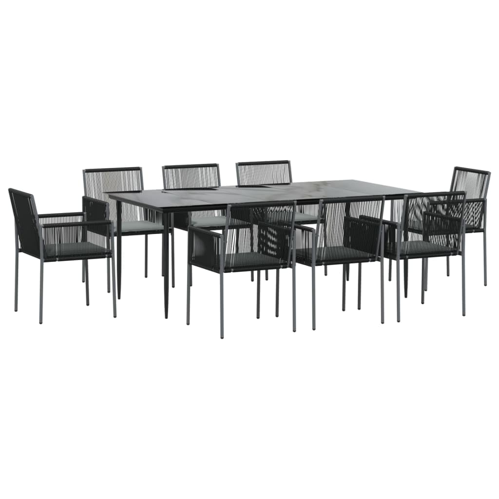 Vidaxl Patio Dining Set 9 Piece, Outdoor Dining Set With Cushions, Table And Chair Set For Backyard Garden, Modern Style, Black Poly Rattan And Steel