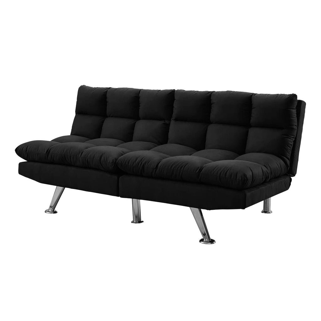 Monarch Specialties Split Back Click Clack Light Grey Micro Suede Futon, 70'L x 23'D x 33'H, Black