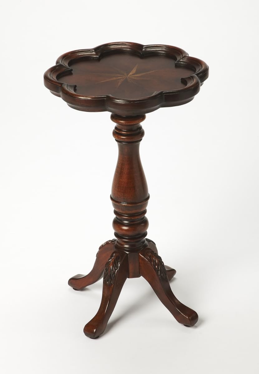 HomeRoots 476433 20 in. Dark Brown & Cherry Wood Floral Top End Table