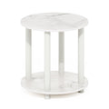 Furinno Turn-N-Tube 2-Tier Round Wooden End Table, Marble White