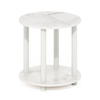 Furinno Turn-N-Tube 2-Tier Round Wooden End Table, Marble White