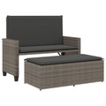 vidaXL Patio Bench with Cushions and Footstool - Convertible Outdoor Loveseat Sofa Bed - Gray Poly Rattan, Padded Cushions