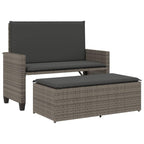 vidaXL Patio Bench with Cushions and Footstool - Convertible Outdoor Loveseat Sofa Bed - Gray Poly Rattan, Padded Cushions