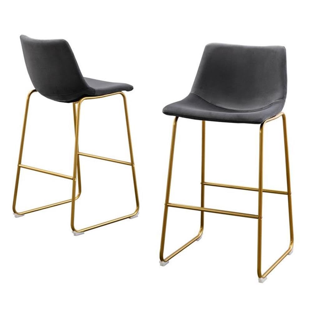 Best Quality Double Bar Stools in Gray Velvet with Gold Chrome Base (Set of 2)