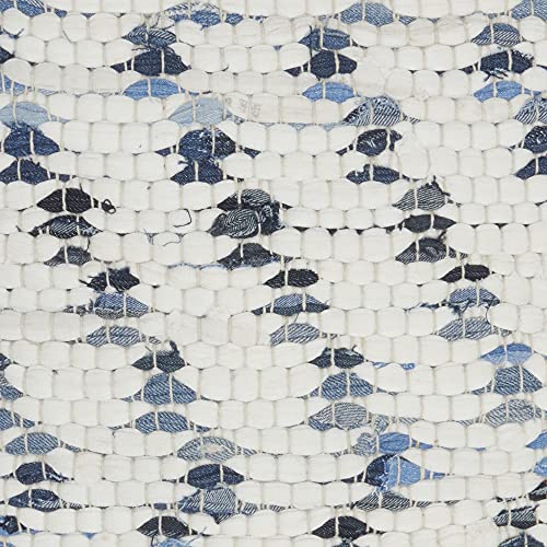 HomeRoots 100% Cotton White and Denim Knubby Waves Throw Pillow