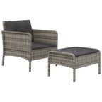 vidaXL Outdoor Lounge Set – Gray Poly Rattan Patio Furniture with Chair and Stool - Dark Gray Removable Cushion - Metal Frame - Industrial Style Home & Garden Decor