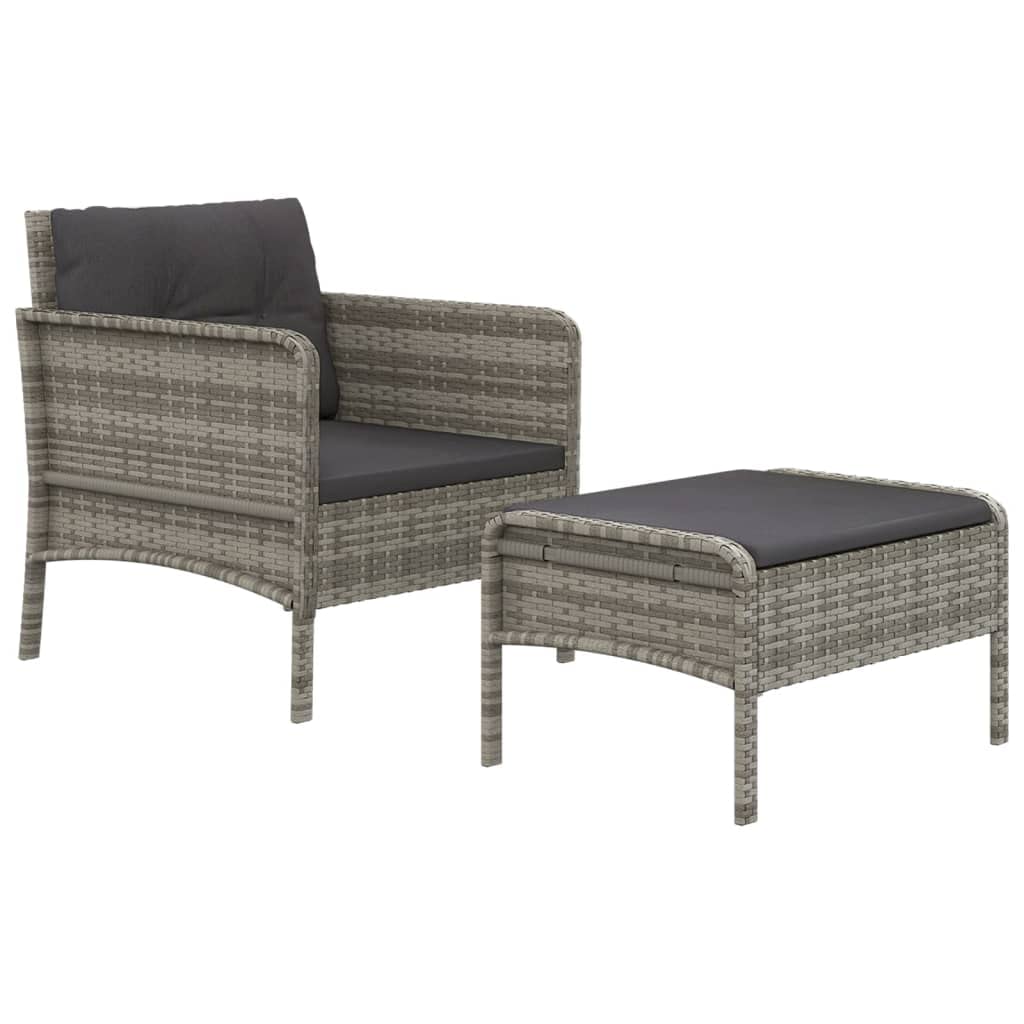 vidaXL Outdoor Lounge Set – Gray Poly Rattan Patio Furniture with Chair and Stool - Dark Gray Removable Cushion - Metal Frame - Industrial Style Home & Garden Decor