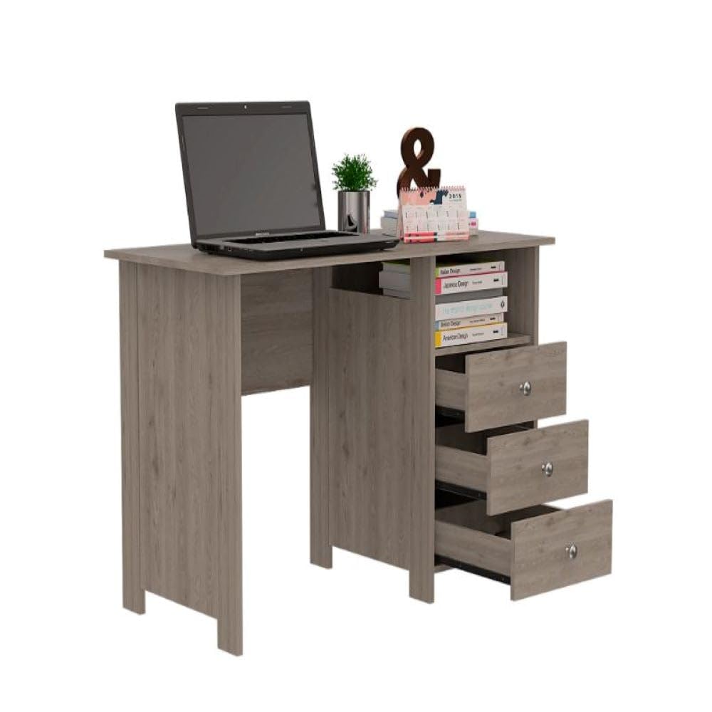Writing Desk Brentwood with Three Drawers and Open Storage Shelf -Light Gray