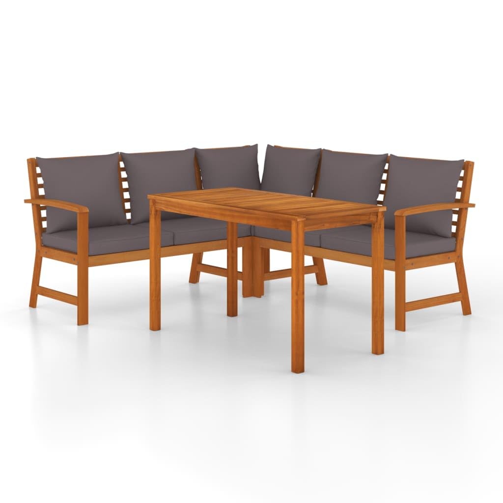 vidaXL 4 Piece Outdoor Patio Dining Set with Cushions - Solid Acacia Wood - Versatile, Comfy and Durable - Perfect for Patios, Gardens or Terraces