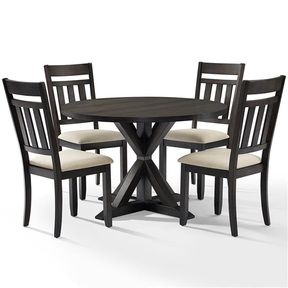 Crosley Furniture Hayden 5-Piece Modern Farmhouse Round Dining Table Set for 4 with Slat Back Chairs, Slate