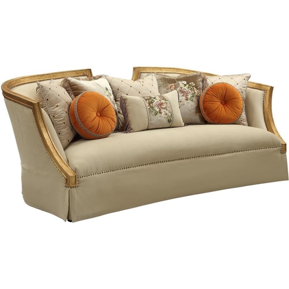 Acme Daesha Sofa in Antique Gold Wood Trim