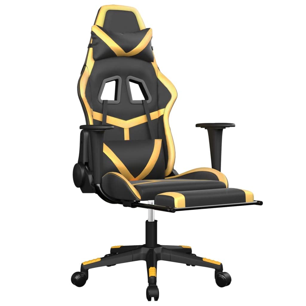 vidaXL - Black and Gold Faux Leather Massage Gaming Chair, Luxurious and Comfortable - with Adjustable Seat and Backrest for Customizable Experience