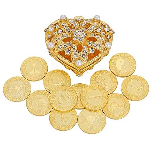 TINGKU Arras de Boda Spanish Silver Wedding Arras Coins in Pearl and Crystal Heart Jewelry Box Unity Coins Set Wedding Ceremony 