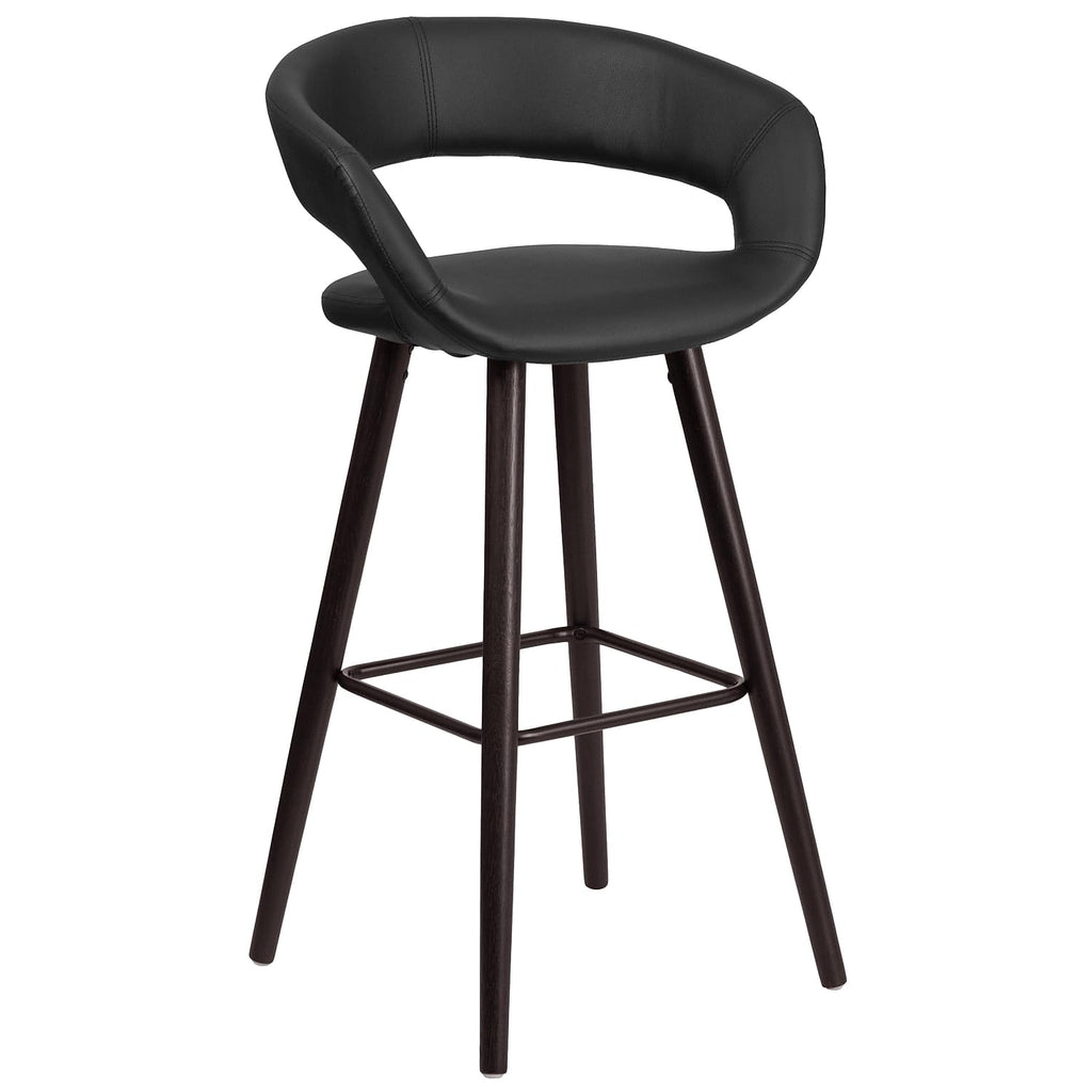 Flash Furniture Brynn Series 29'' High Contemporary Cappuccino Wood Barstool in Black Vinyl