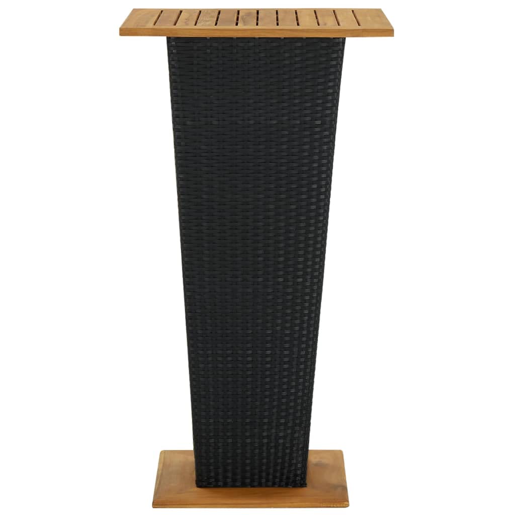 vidaXL Patio Bar Set 3 Piece Black - PE Rattan, Acacia Wood - Table and Stool Chair for Garden, Patio, Terrace - 23.6"x23.6"x43.3" Table Dimensions