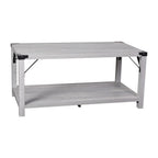 Flash Furniture Wyatt Modern Farmhouse 2 Tier Coffee Table - Aspen Gray Engineered Wood Frame - Black Metal Crisscross Side Braces and Corner Accents